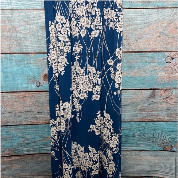 Sophie Max Maxi Dress M Blue Floral Sleeveless Chiffon V-neck Long Overlay Smock - Picture 6 of 8